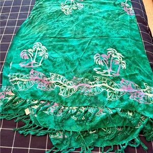 Green Tropical Fringe Sarong Cover-Up